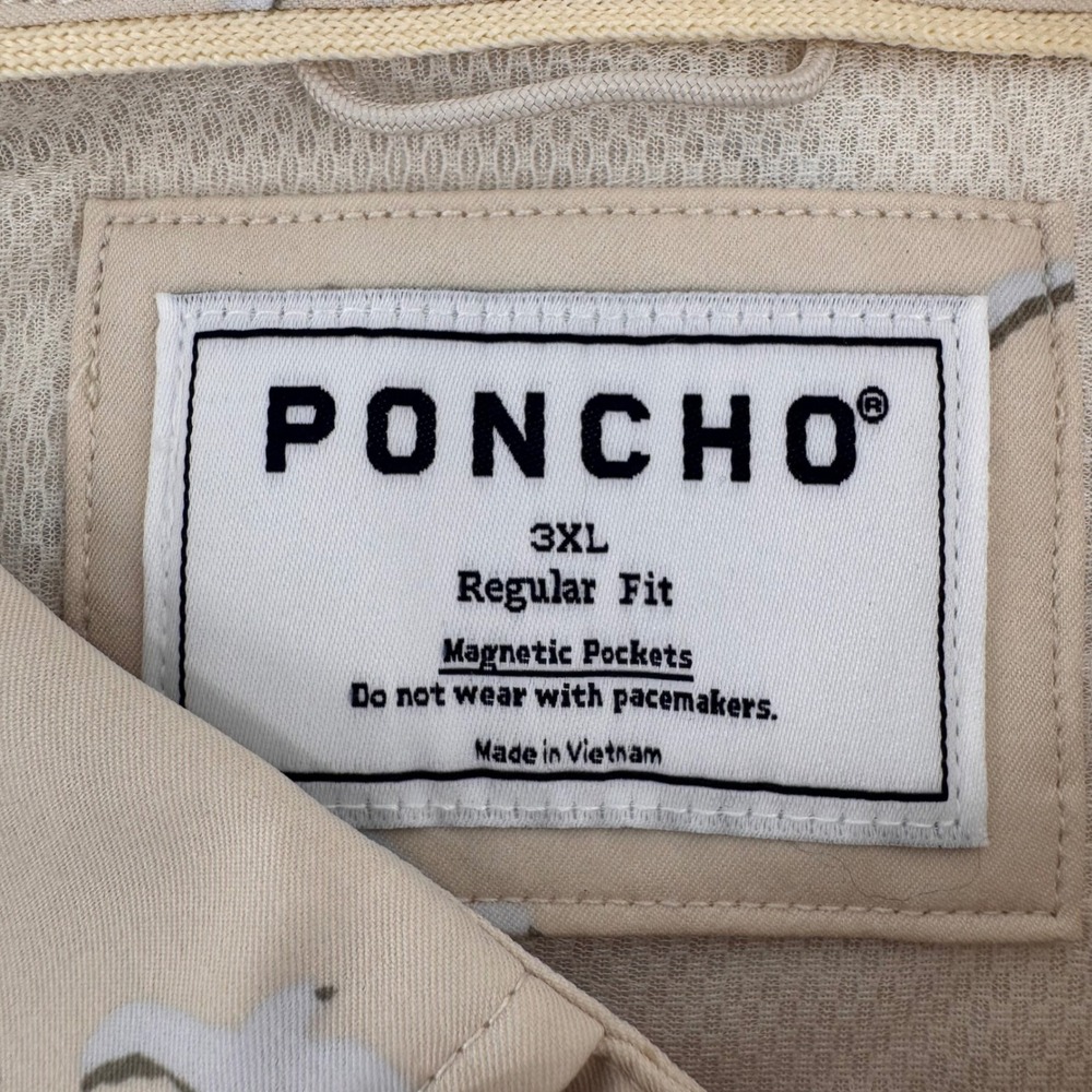 Poncho Fishing Shirt Mens 3XL Tan Seagull Print Magnetic Pockets Short Sleeve - Picture 4 of 9